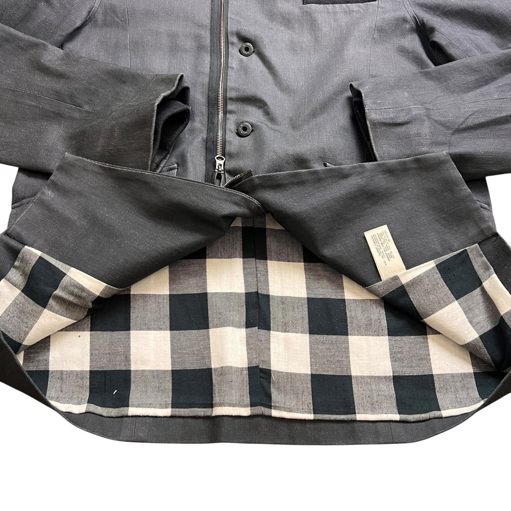 Rogan NYC Mens XL Gray Asymmetrical Zip Field Jacket Plaid Lined Cotton Twill - Picture 3 of 11